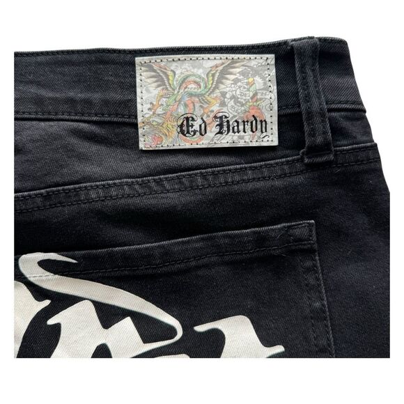 Ed Hardy Men's Slim Tapered Jeans Black Skull Dagger Embroidered Size 38 - Picture 9 of 12
